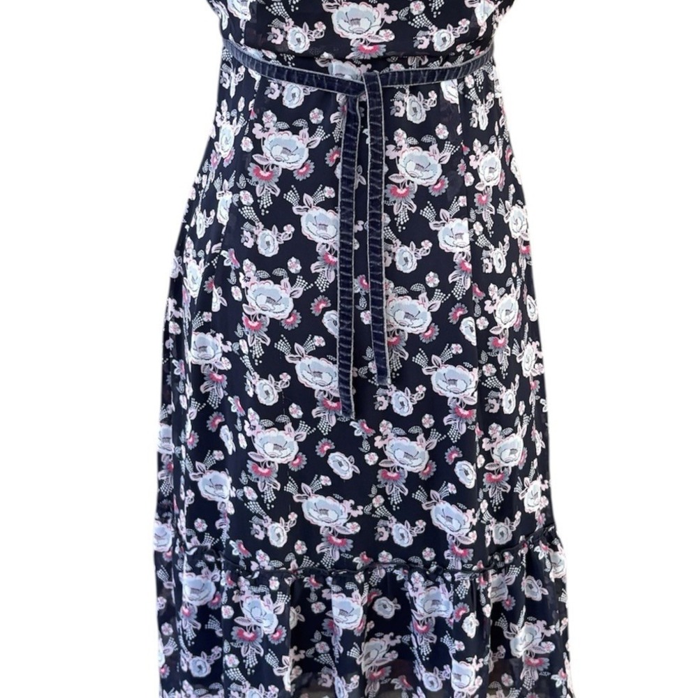 Vintage 90s Y2K‎ ESPRIT Dress Blue Floral Womens Size 4 Distressed Velvet Ribbon - Picture 8 of 8